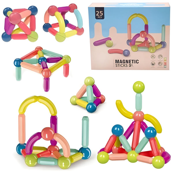 MAGNETIC BUILDING BLOCKS - 25 Pieces Magnetic Sticks for Kids