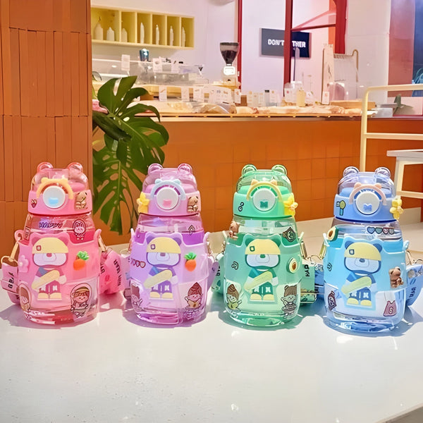 Cute Teddy Bear Kids Sipper Water Bottle – Leakproof & BPA Free