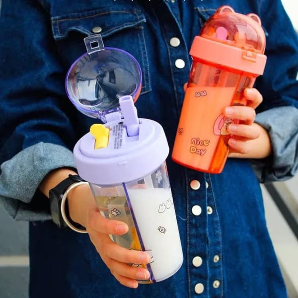 2-in-1 Dual Drink Water Bottle | Leakproof Dual Compartment Bottle for Kids