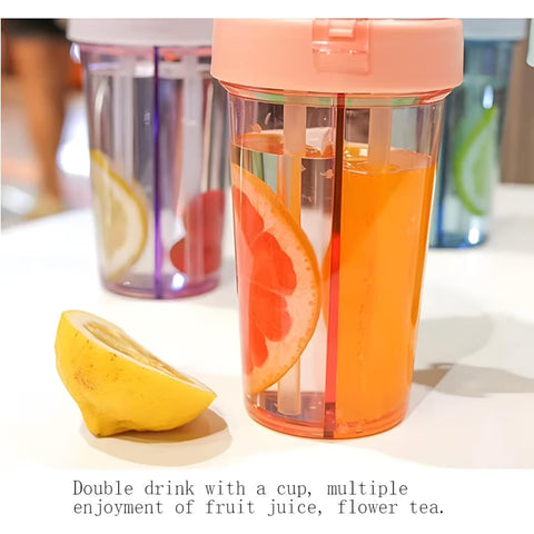 2-in-1 Dual Drink Water Bottle | Leakproof Dual Compartment Bottle for Kids