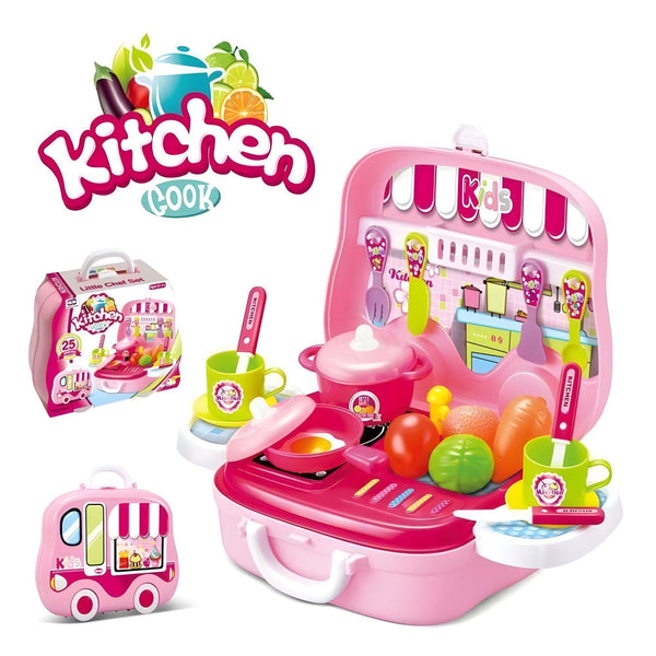 Kitchen Pretend Play Set with Wheels – Portable Cooking Toy