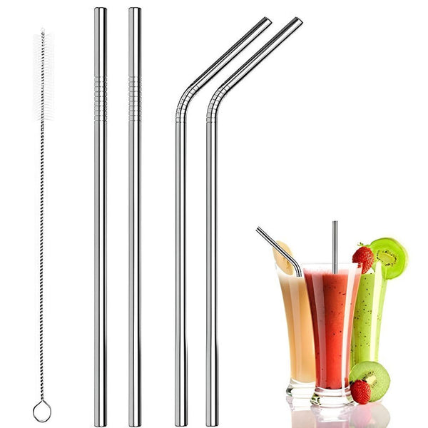 STAINLESS STEEL STRAWS WITH CLEANING BRUSH - Set of 4 Straws