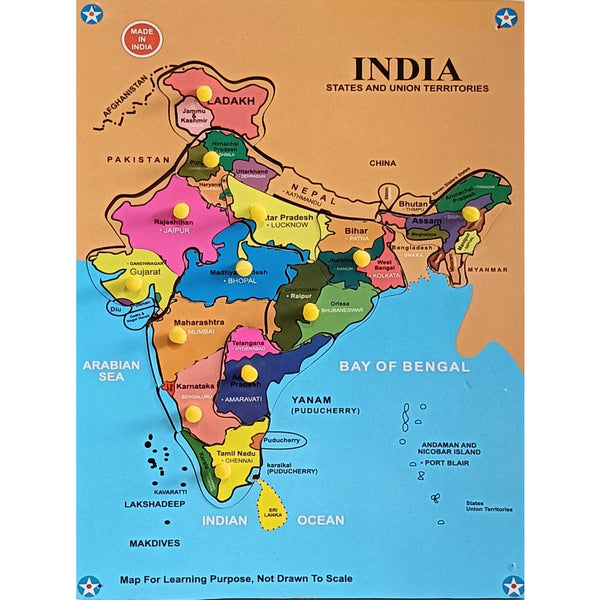 WOODEN INDIA MAP PUZZLE  – Educational Peg Board for Kids