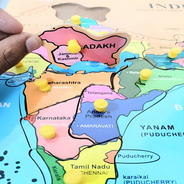 WOODEN INDIA MAP PUZZLE  – Educational Peg Board for Kids