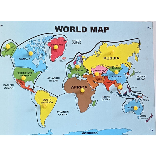 WOODEN WORLD MAP PEG BOARD – Montessori Puzzle for Kids