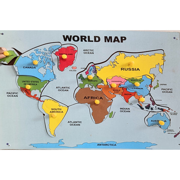 WOODEN WORLD MAP PEG BOARD – Montessori Puzzle for Kids