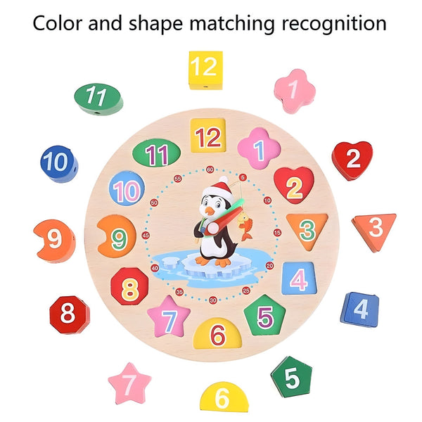Wooden Learning Clock with Lacing - Montessori Learning Toy for Kids