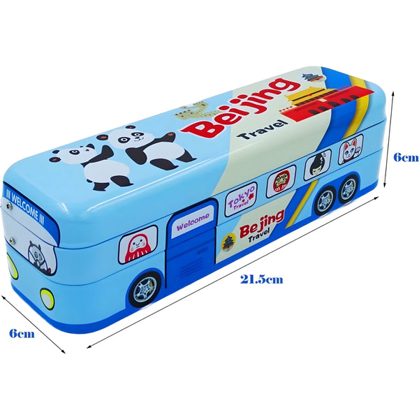 Bus Shape Metal Pencil Box – Dual Layer Storage Case