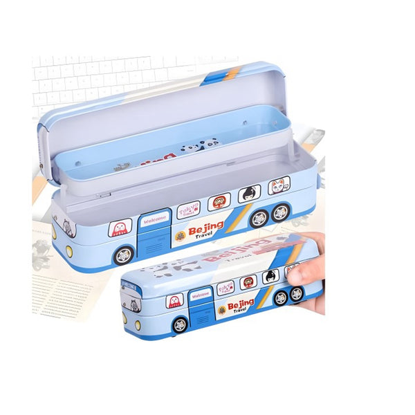 Bus Shape Metal Pencil Box – Dual Layer Storage Case